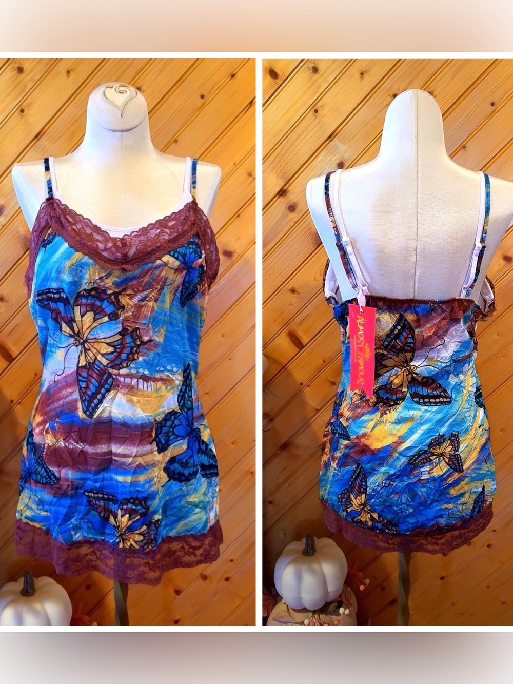 Vintage Y2K Almost Famous Butterfly Lace Cami Tank Top Juniors XL NWT
